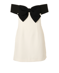 Self-Portrait Off Shoulder Bow Dress, Poly, White/Blk, UK10, 2*