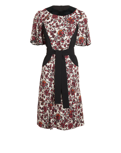 Louis Vuitton Floral Tie-Waist Dress, &pound;210, Clothing, Black/Red/White, Silk/Viscose, Front view