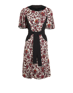 Louis Vuitton Floral Tie-Waist Dress,Viscose/Silk,Black/White/Red, UK8, 2*