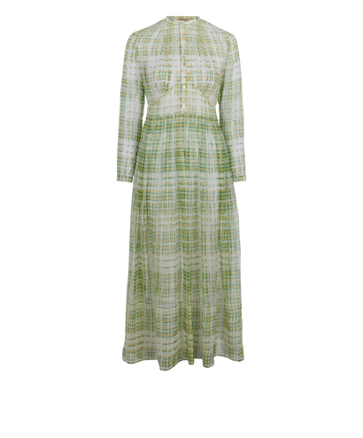 Burberry Scribble Check Print Dress, £190, Clothing, Green, Silk, Front view