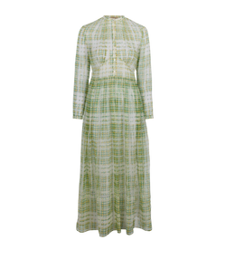 Burberry Scribble Check Print Dress, Silk, Green, UK4, 3*