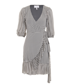 Ganni Check Wrap Dress, Poly, Black/Grey, UK6, 2*