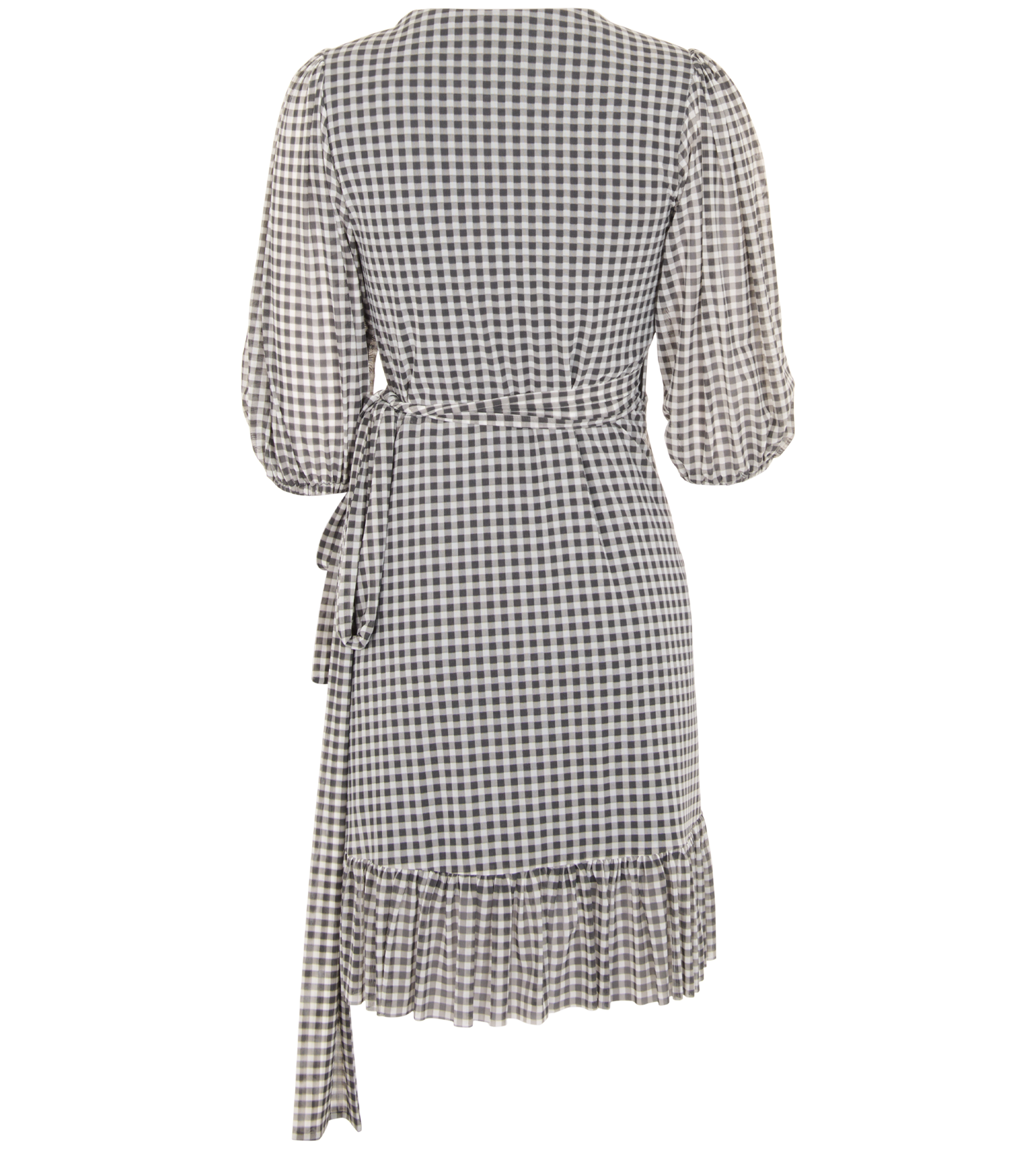 Ganni Check Wrap Dress, &pound;110, Clothing, Black/Grey, Polyester (Polymer), Back view