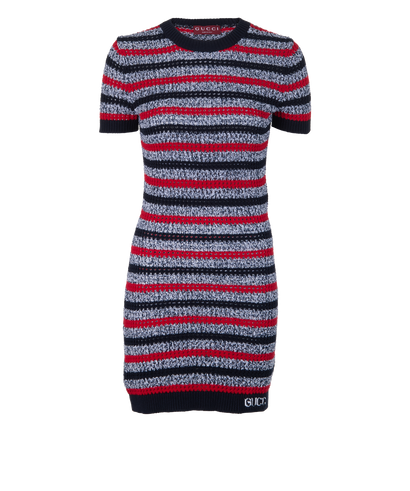 Gucci Striped Knit Dress, &pound;290, Clothing, Navy/Red/White, Cotton/Polyester, Front view
