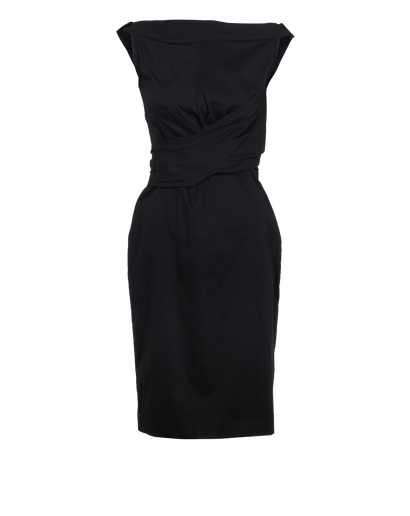 Max Mara Ruched Sleeveless Dress, &pound;120, Clothing, Black, Cotton, Front view