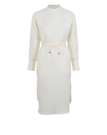 Self-Portait Belted Jacquard Dress, &pound;160, Clothing, Cream, Polyester, Front view