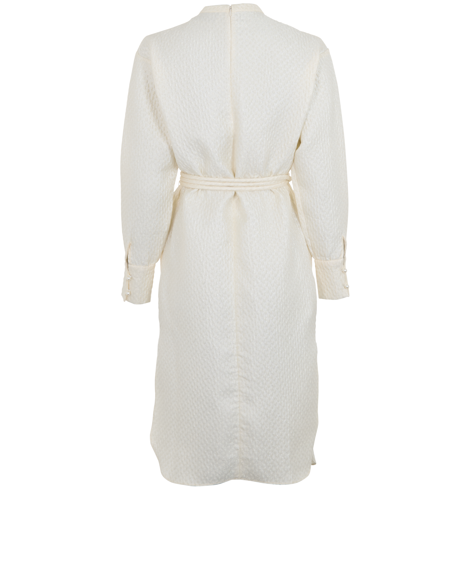 Self-Portait Belted Jacquard Dress, &pound;160, Clothing, Cream, Polyester, Back view