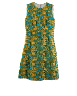 Dolce & Gabbana Tweed Dress, Polyester, Blue/Green/Yellow, UK4, 3*