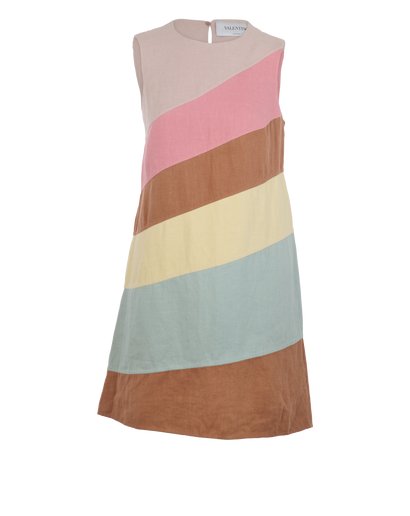 Valentino Striped Mini Dress, &pound;230, Clothing, Beige/Blue/Cream/Pink, Linen, Front view