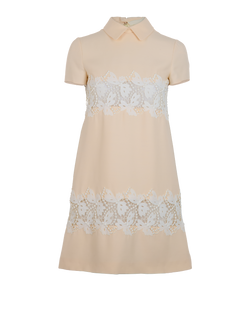 Valentino Lace Short Sleeves Dress, Wool/Silk, Cream, UK8, 2*