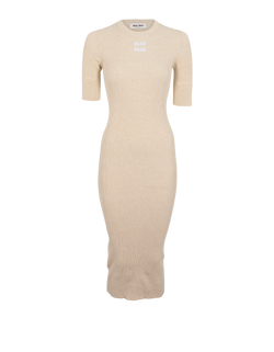 Miu Miu Logo Knitted Dress, Cotton, Beige, UK6, 2*