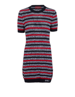 Gucci Mini Striped Knit Dress, Cotton, Blue/Red, Sz M, 3*