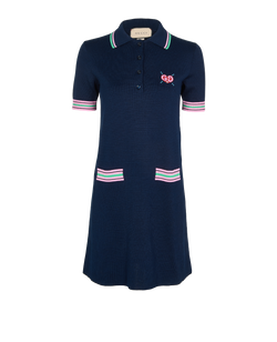 Gucci Heart Logo Embroidered Polo Dress, Cotton/Viscose, Navy, Sz XS, 2*