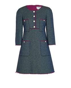 Chanel Pockets Tweed Dress, Polyester/Cotton, Navy/Yellow, UK10, 2*