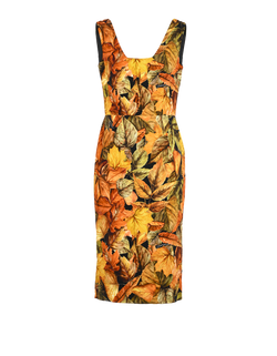 Dolce & Gabbana Leaf Print Sleeveless Dress, Viscose, Yellow, UK12, 2*