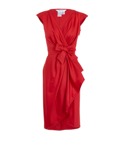 Max Mara Tie-Waist Rushed Sleeveless Dress, Cotton, Red, UK8, 2*