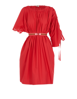Fendi Belted Ruffle Dress, Cotton, Red, UK6, 2*