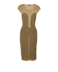 Alexander McQueen Striped Midi Dress, Viscose, Black/Beige, Sz S, 2*