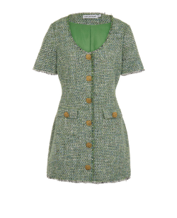 Self-Portrait Tweed Mini Dress, Polyester, Green, UK12, 3*