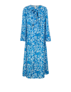 Valentino Tie Neck Floral Midi Dress, Silk, Blue/White, UK14, 3*