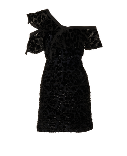 Self Portrait Leopard Frill Dress, Viscose/Poly, Black, UK6, 2*