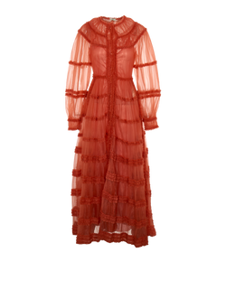 Fendi Pre Fall 2020 Ruffled Maxi Dress, Poly/Silk, Orange, UK8, 3*