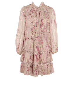 Zimmermann Ruffled Floral Dress, Silk, Pink, UK8, 2*