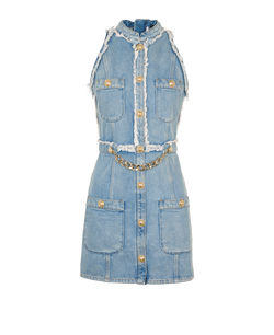 Balmain Raw Trimmed Sleeveless Dress, Cotton, Blue, UK8. 2*
