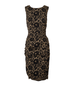 Dolce & Gabbana Lace Print Draped Sleeveless Dress,Silk,Black/Beige,UK8,2*