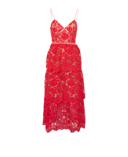 Self-Portrait Floral Lace Midi Dress, Poly, Red, UK8, 2*