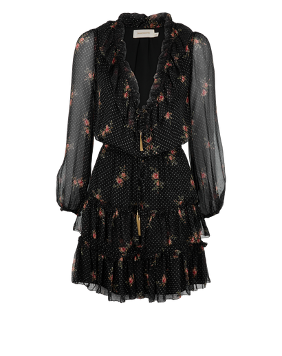 Zimmermann Polka Dots Floral Dress, £150, Clothing, Black, Silk, Front view