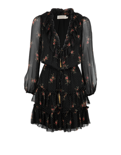 Zimmermann Polka Dots Floral Dress, Silk, Black, UK8, 1*