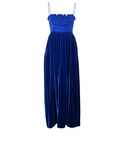 Gucci Shirred-Bodice Maxi Dress, £320, Clothing, Blue, Silk/Viscose, Front view