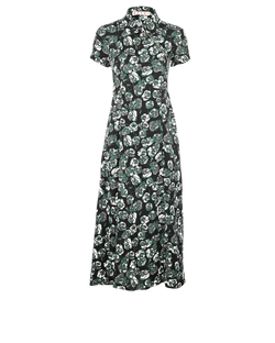 Marni Collared Floral Dress, Viscose, Green/Black, UK 4, 3*