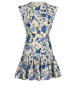 Zimmermann Mini Floral Dress, Linen, Cream/Blue/Green, UK10, 2*