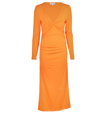 Ganni Midi V-Neck Dress, £80, Clothing, Orange, Fabric, Front view