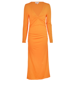 Ganni Midi V-Neck Dress, Lyocell, Orange, UK8, 3*