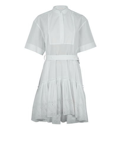 Chloe Belted Dress, £220, Clothing, White, Polyester (Polymer), Front view