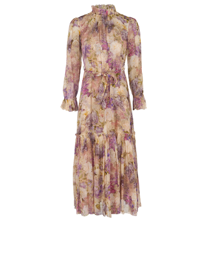 Zimmermann Floral Tie-Waist Midi Dress, £210, Clothing, Beige/Pink/Purple, Viscose, Front view