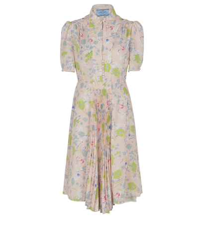 Prada Floral Pleated Dress, £280, Clothing, Cream, Silk, Front view