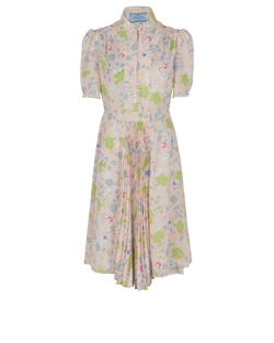 Prada Floral Pleated Dress, Silk, Cream, UK 10, 2*