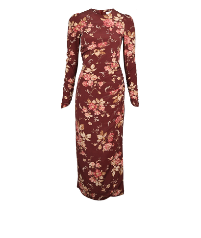 Zimmermann Floral Draped Dress, £180, Clothing, Burgundy/Pink, Silk, Front view