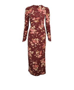 Zimmermann Floral Draped Dress, Silk, Burgundy/Pink, UK8, 2*