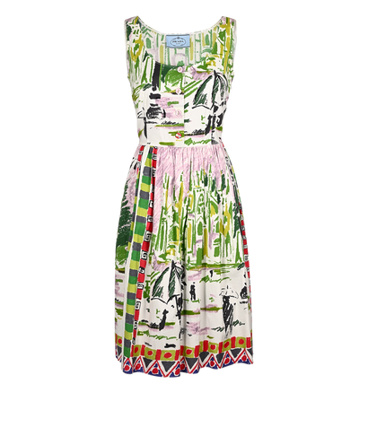 Prada Sleeveless Pleated Dress, £250, Clothing, Green, Cotton, Front view