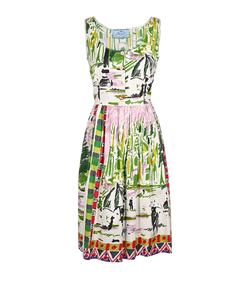 Prada Sleeveless Pleated Dress, Cotton, Multi, UK10, 2*
