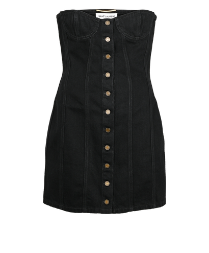 Saint Laurent Strapless Denim Dress, £220, Clothing, Black, Cotton, Front view