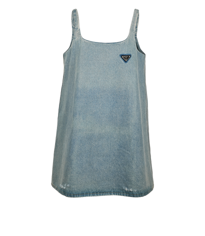 Prada Logo-Plaque Distressed Sleeveless Dress, £460, Clothing, Blue, Cotton, Front view