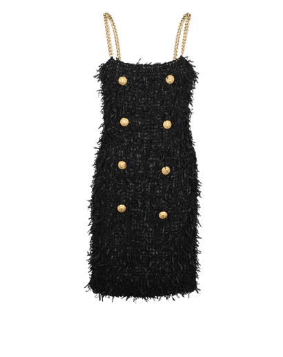 Balmain Chain Strap Tweed Dress, £320, Clothing, Black, Cotton, Front view