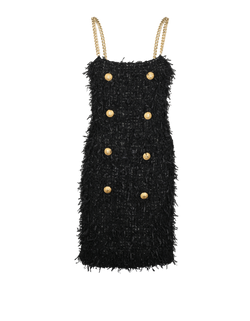 Balmain Chain Strap Tweed Dress, Cotton, Black, UK14, 2*