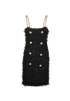 Balmain Chain Strap Tweed Dress, £320, Clothing, Black, Cotton, Front view